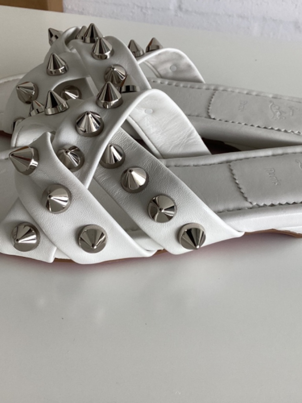 Christian Louboutin White Miss Spika Slide Sandals Size 8 - Picture 11 of 11
